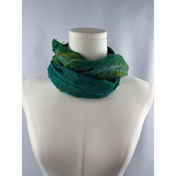 Women’s Green, Blue, & Teal Tasseled Knit & Mesh Scarf - Picture 3 of 6